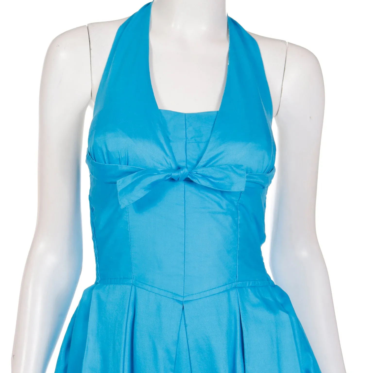 1950s Alfred Shaheen Blue Halter Dress w Birds of Paradise Flowers