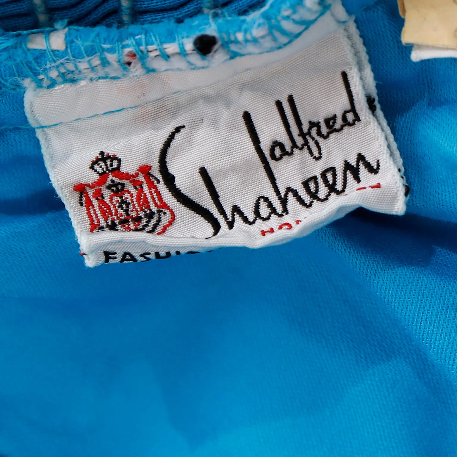 1950s Alfred Shaheen Blue Halter Dress w Birds of Paradise Flowers
