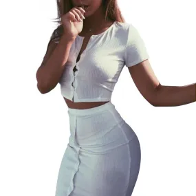 2017 Summer 2 Piece Set Solid Crop Top and Skirt Se