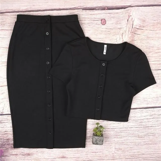 2017 Summer 2 Piece Set Solid Crop Top and Skirt Se