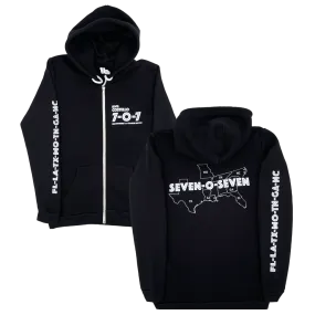 707 Black Zip Up Hoodie