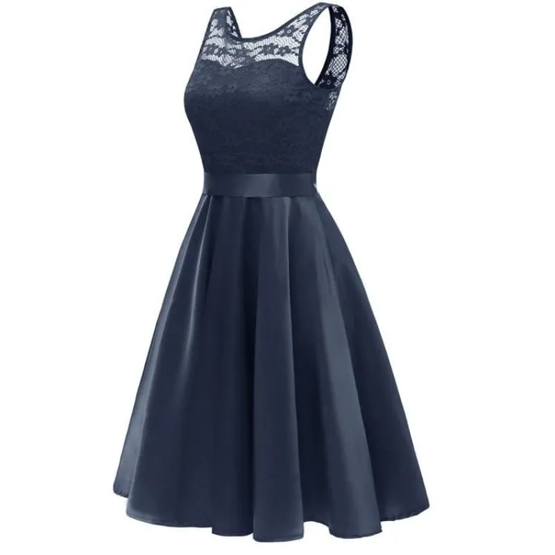 A| Bridelily Burgundy Knee-Length Women's Lace Dress