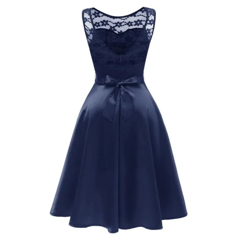 A| Bridelily Burgundy Knee-Length Women's Lace Dress