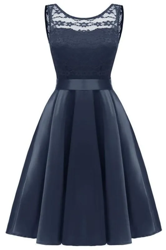 A| Bridelily Burgundy Knee-Length Women's Lace Dress