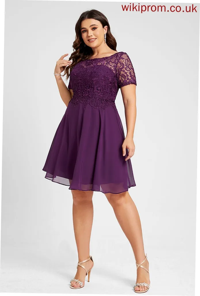 A-Line Cocktail Dresses Mara Chiffon Knee-Length Dress Scoop Cocktail Neck Lace