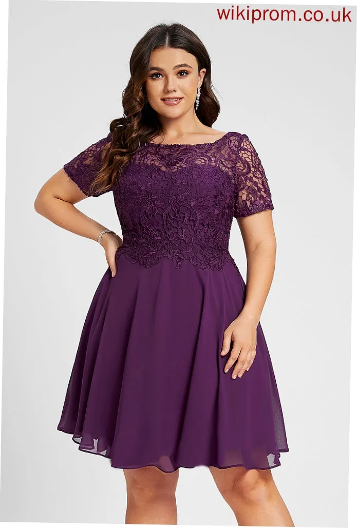A-Line Cocktail Dresses Mara Chiffon Knee-Length Dress Scoop Cocktail Neck Lace