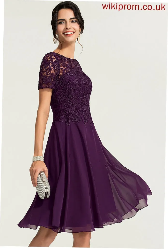 A-Line Cocktail Dresses Mara Chiffon Knee-Length Dress Scoop Cocktail Neck Lace