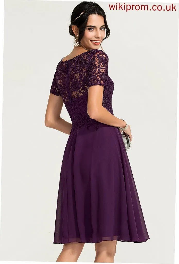 A-Line Cocktail Dresses Mara Chiffon Knee-Length Dress Scoop Cocktail Neck Lace