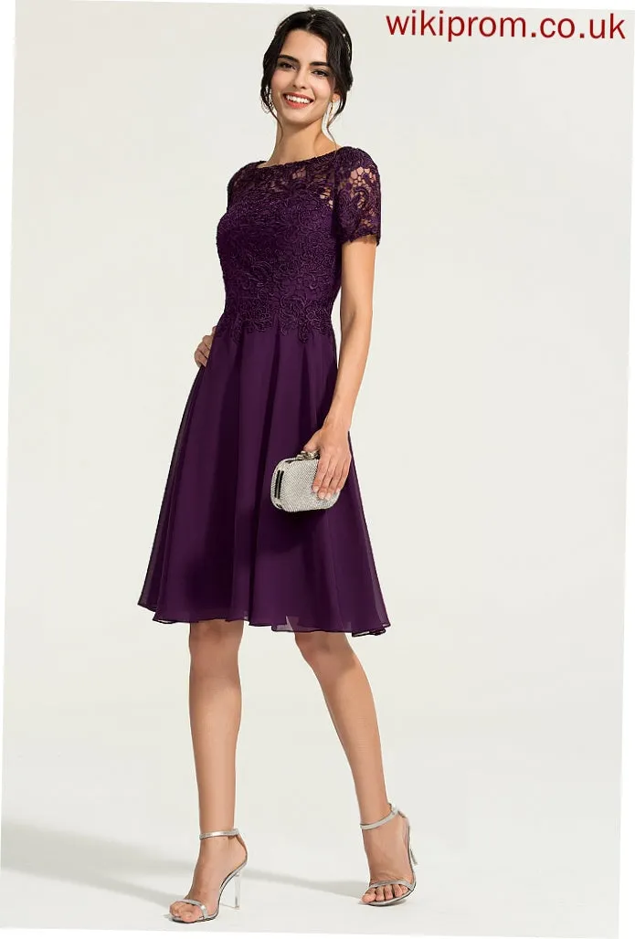 A-Line Cocktail Dresses Mara Chiffon Knee-Length Dress Scoop Cocktail Neck Lace