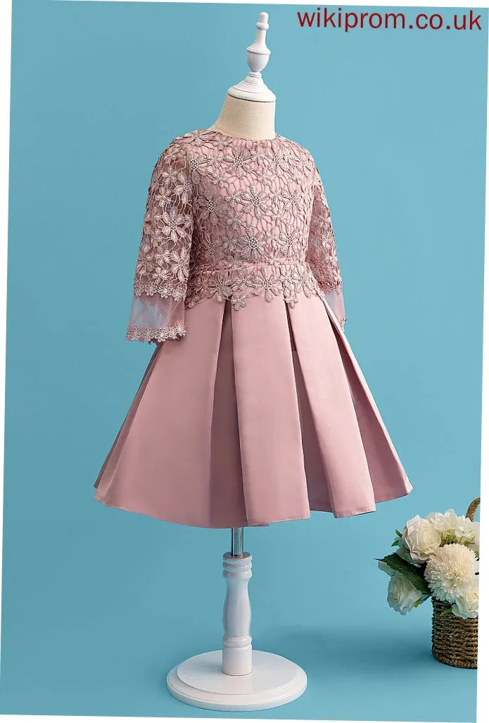A-Line Dress Neck Long Knee-length Scoop Flower Bow(s) Flower Girl Dresses Girl With Geraldine Satin/Lace - Sleeves