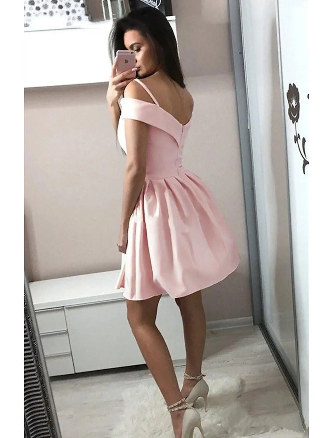 Aimishang  A-Line Cocktail Dresses Minimalist Dress Homecoming Party Wear Knee Length Sleeveless V Neck Pink Dress Stretch Fabric with Pleats