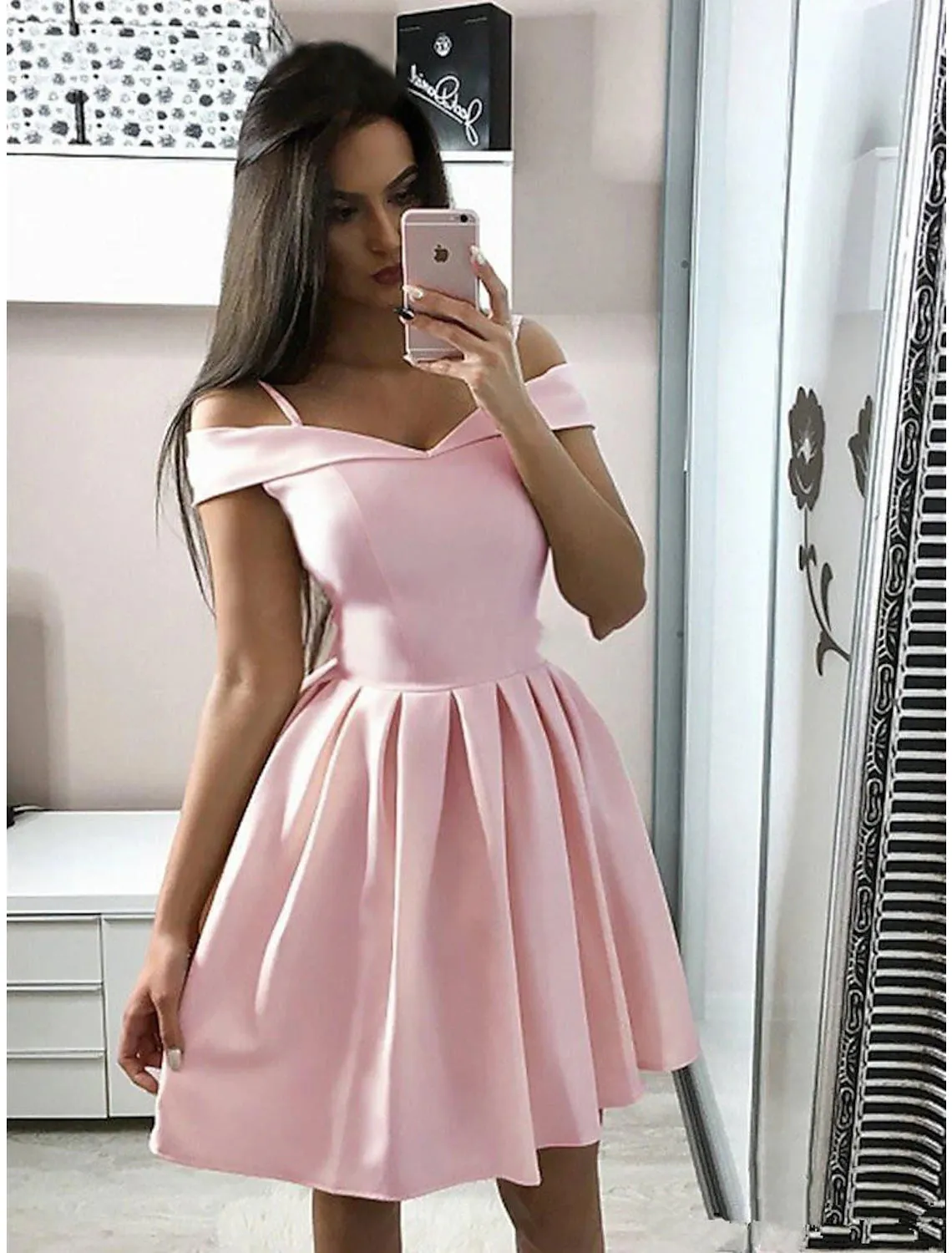Aimishang  A-Line Cocktail Dresses Minimalist Dress Homecoming Party Wear Knee Length Sleeveless V Neck Pink Dress Stretch Fabric with Pleats