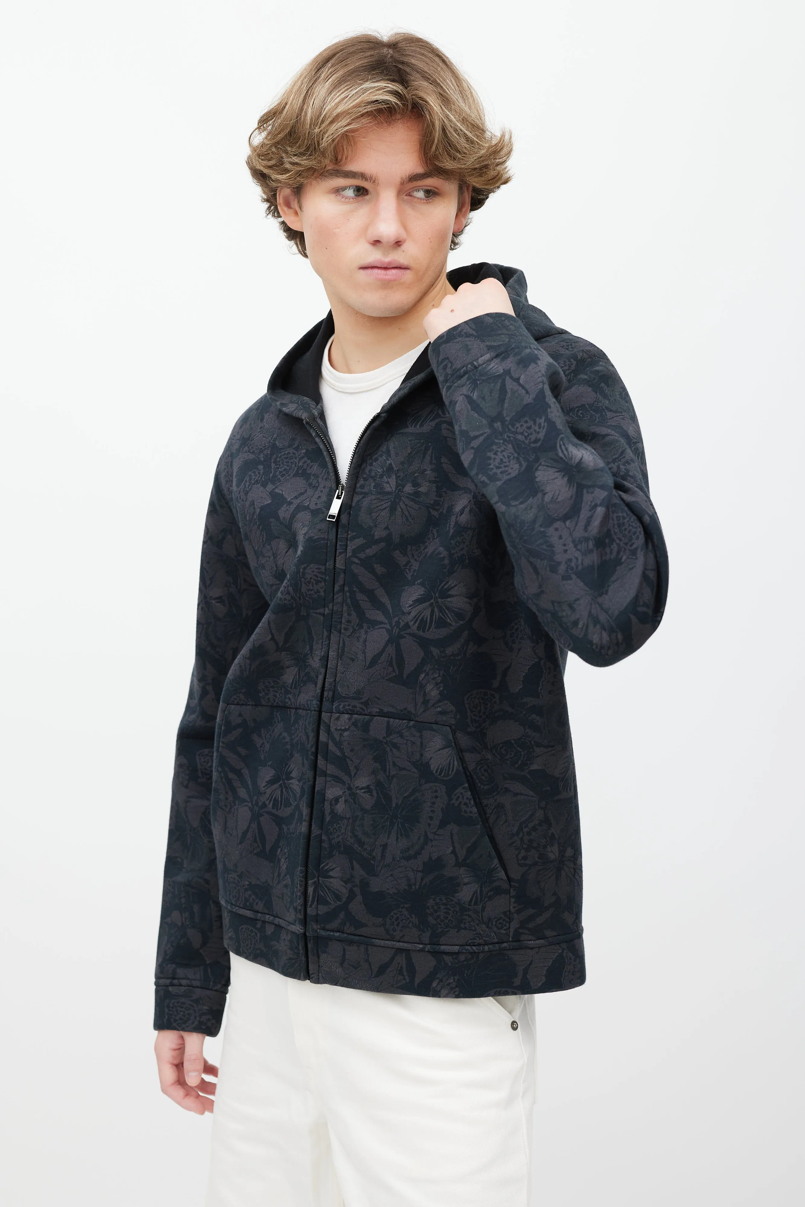 Black & Grey Butterfly Print Zip Up Hoodie