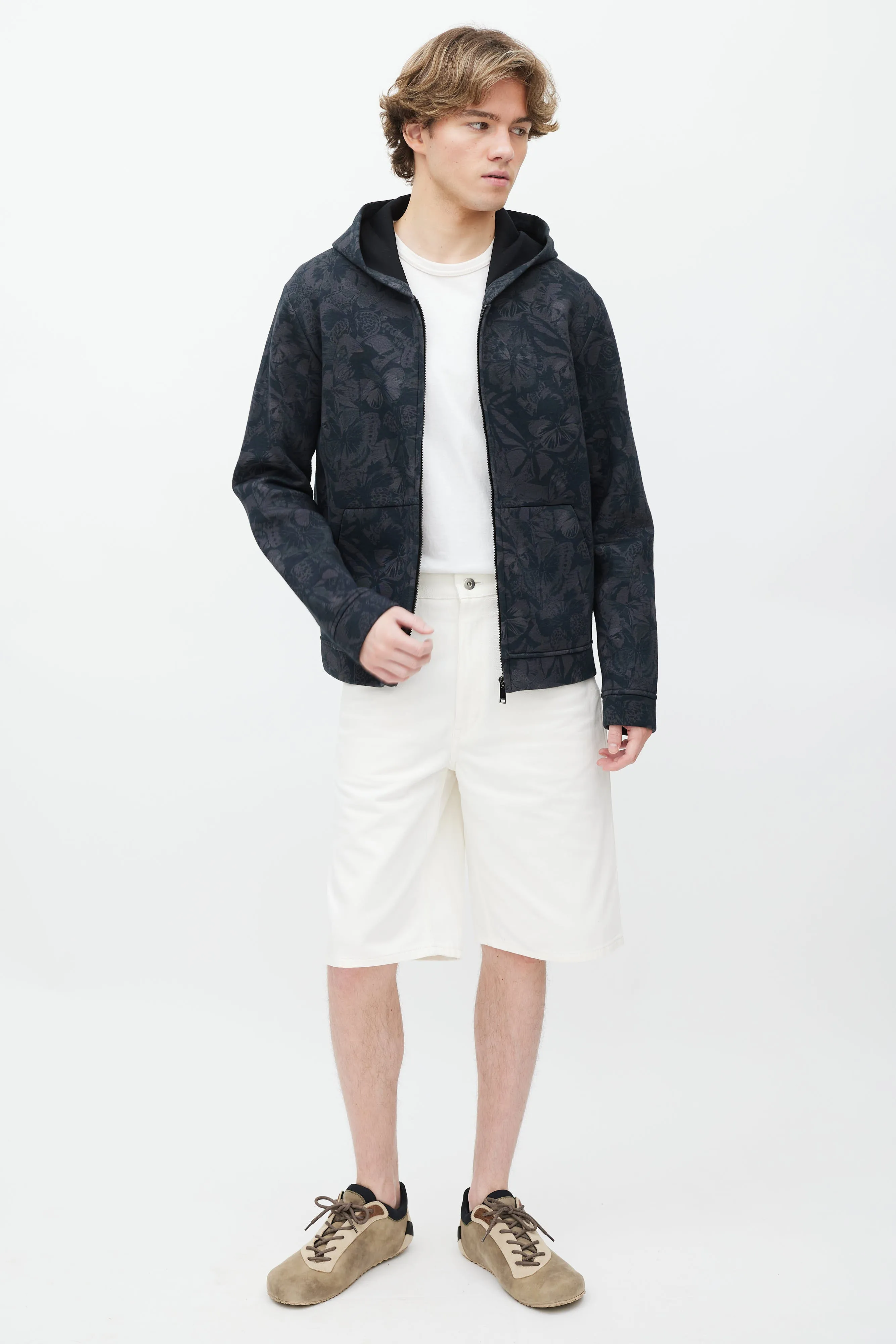 Black & Grey Butterfly Print Zip Up Hoodie