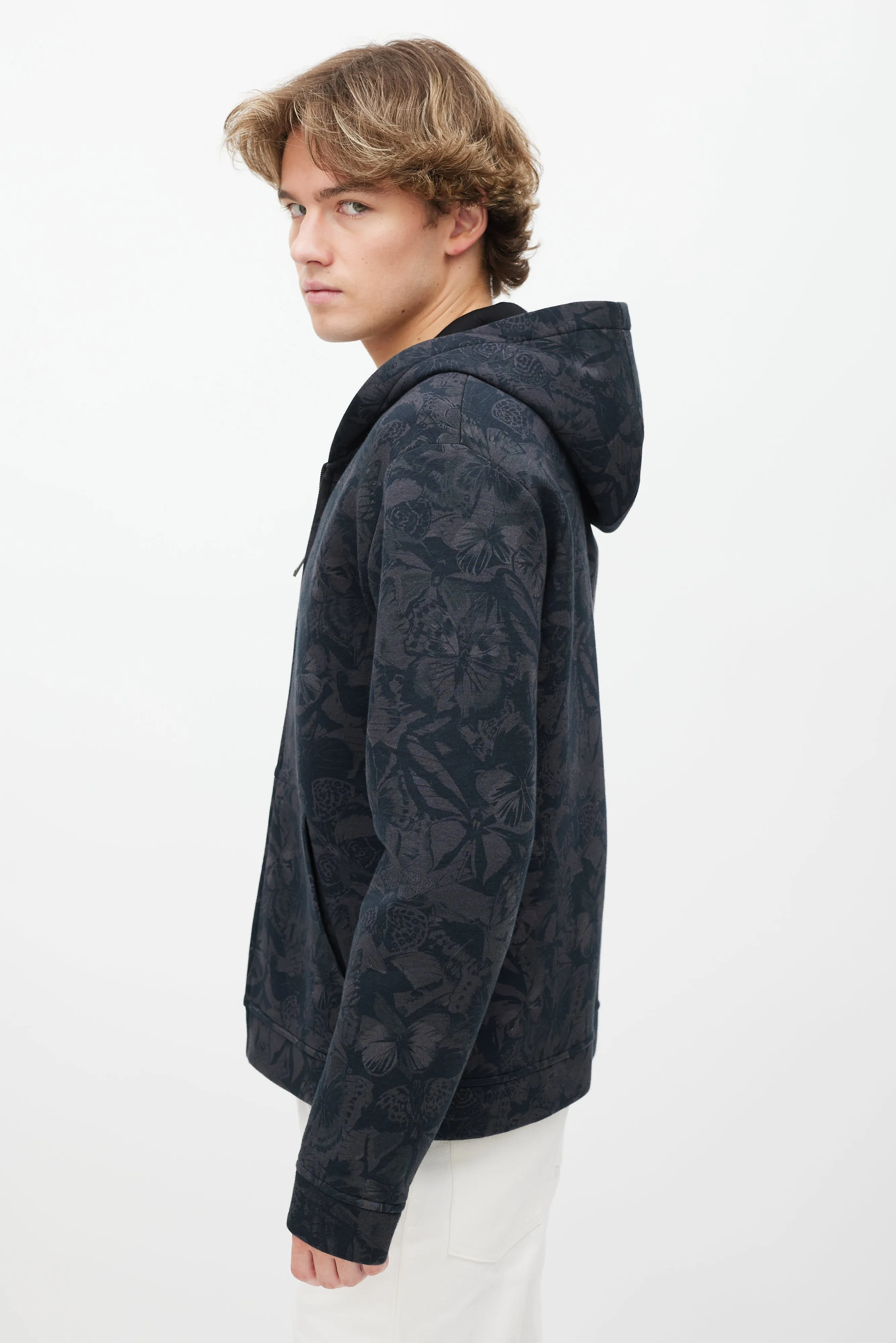Black & Grey Butterfly Print Zip Up Hoodie