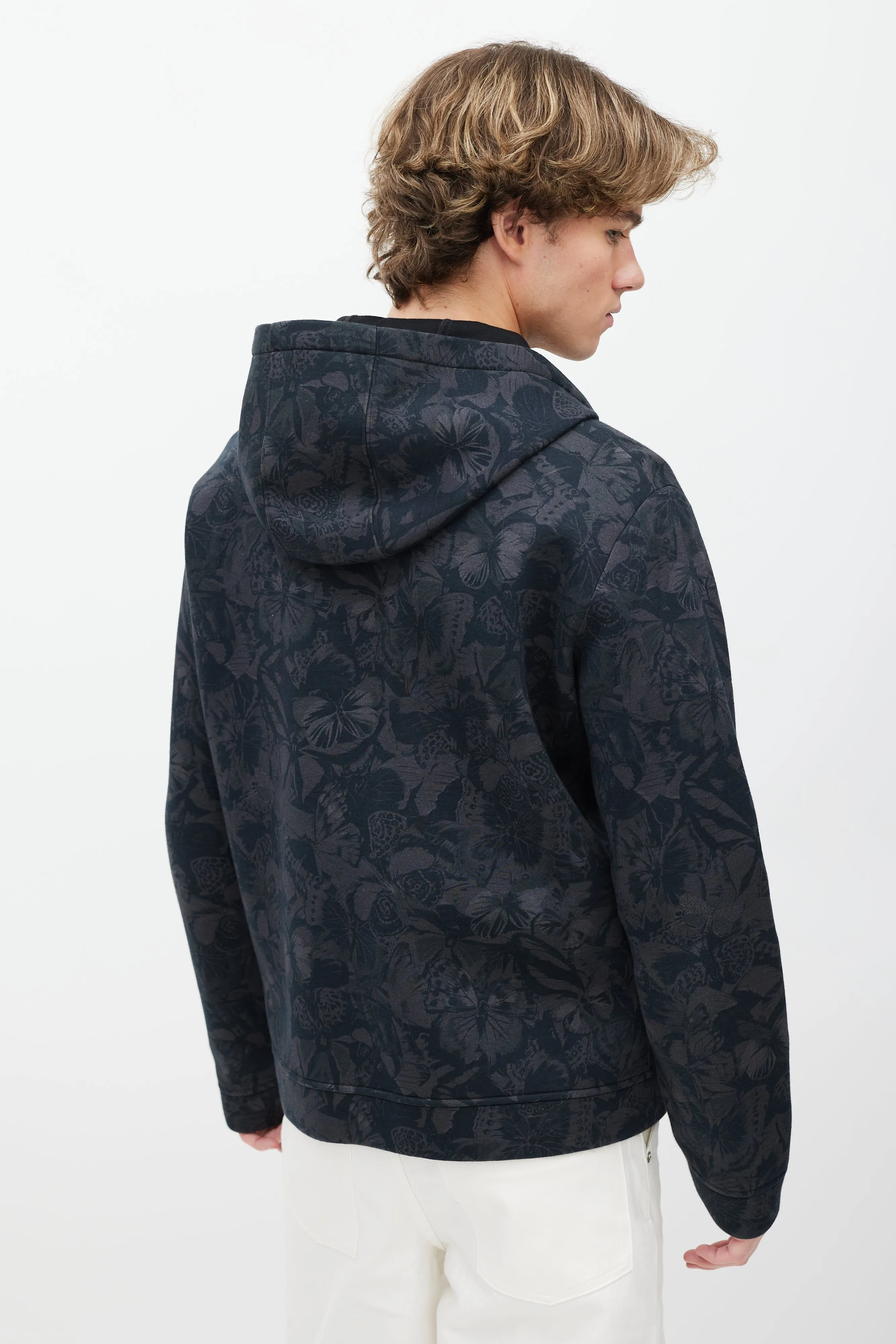 Black & Grey Butterfly Print Zip Up Hoodie