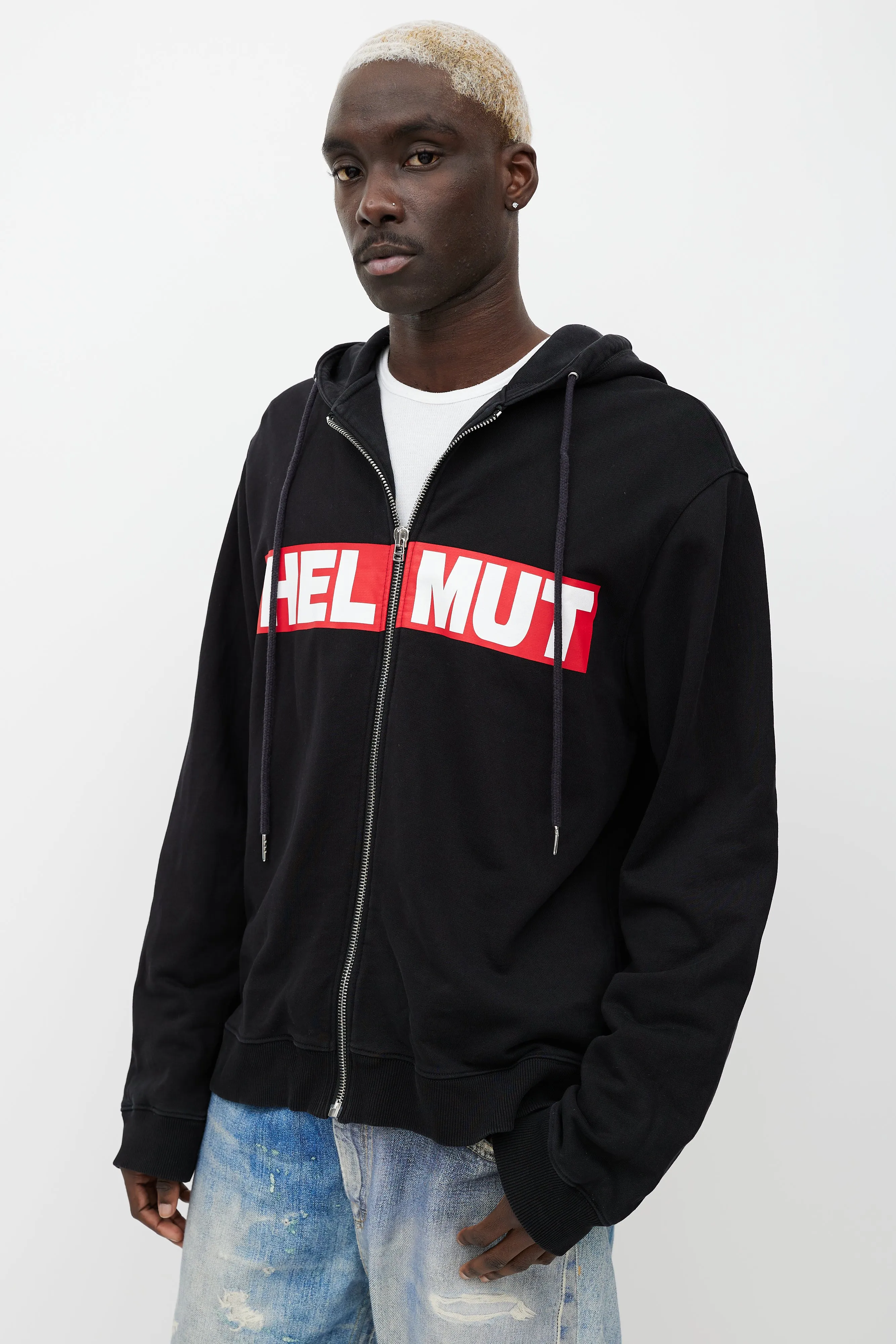 Black & Red Logo Zip Up Hoodie
