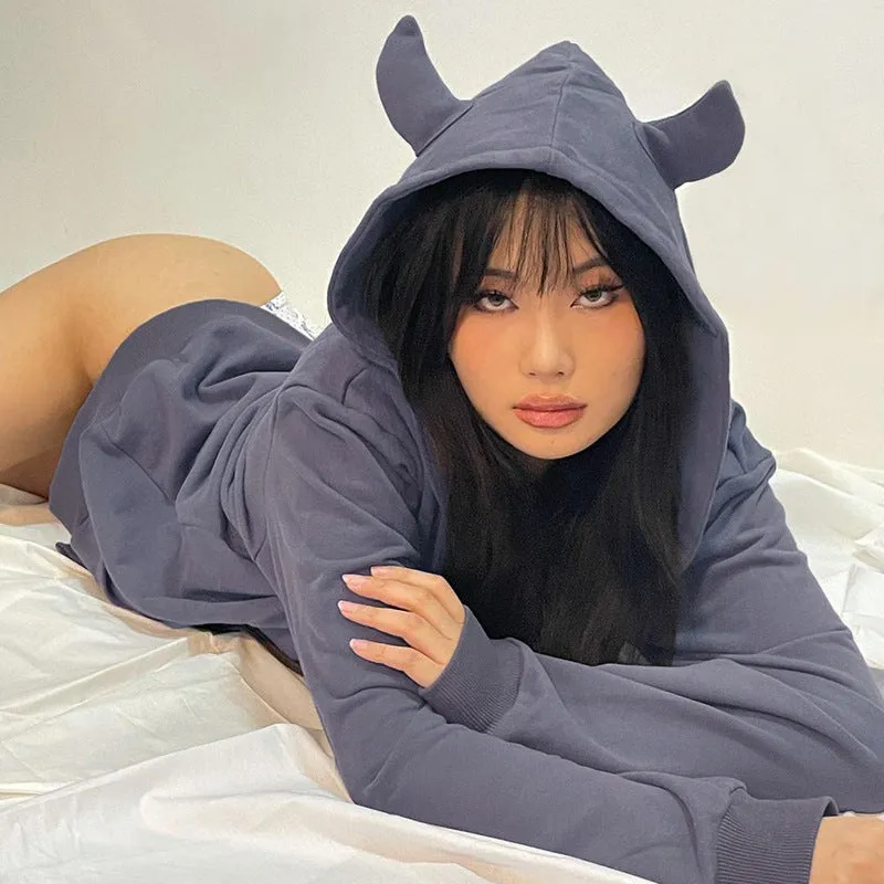Butterfly Print Zip Up Little Devil Hoodie