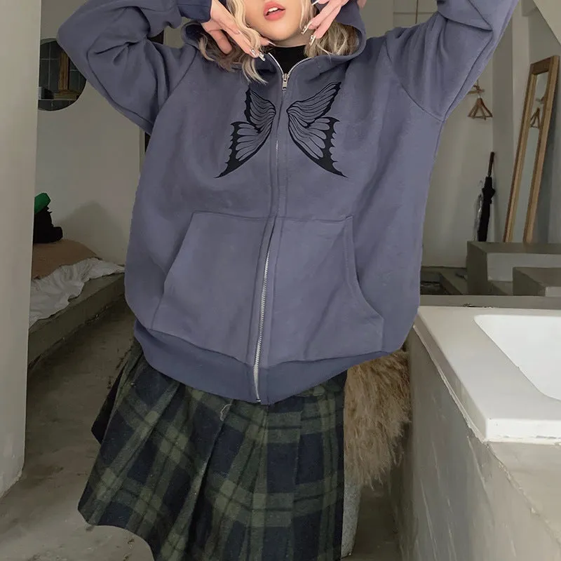 Butterfly Print Zip Up Little Devil Hoodie