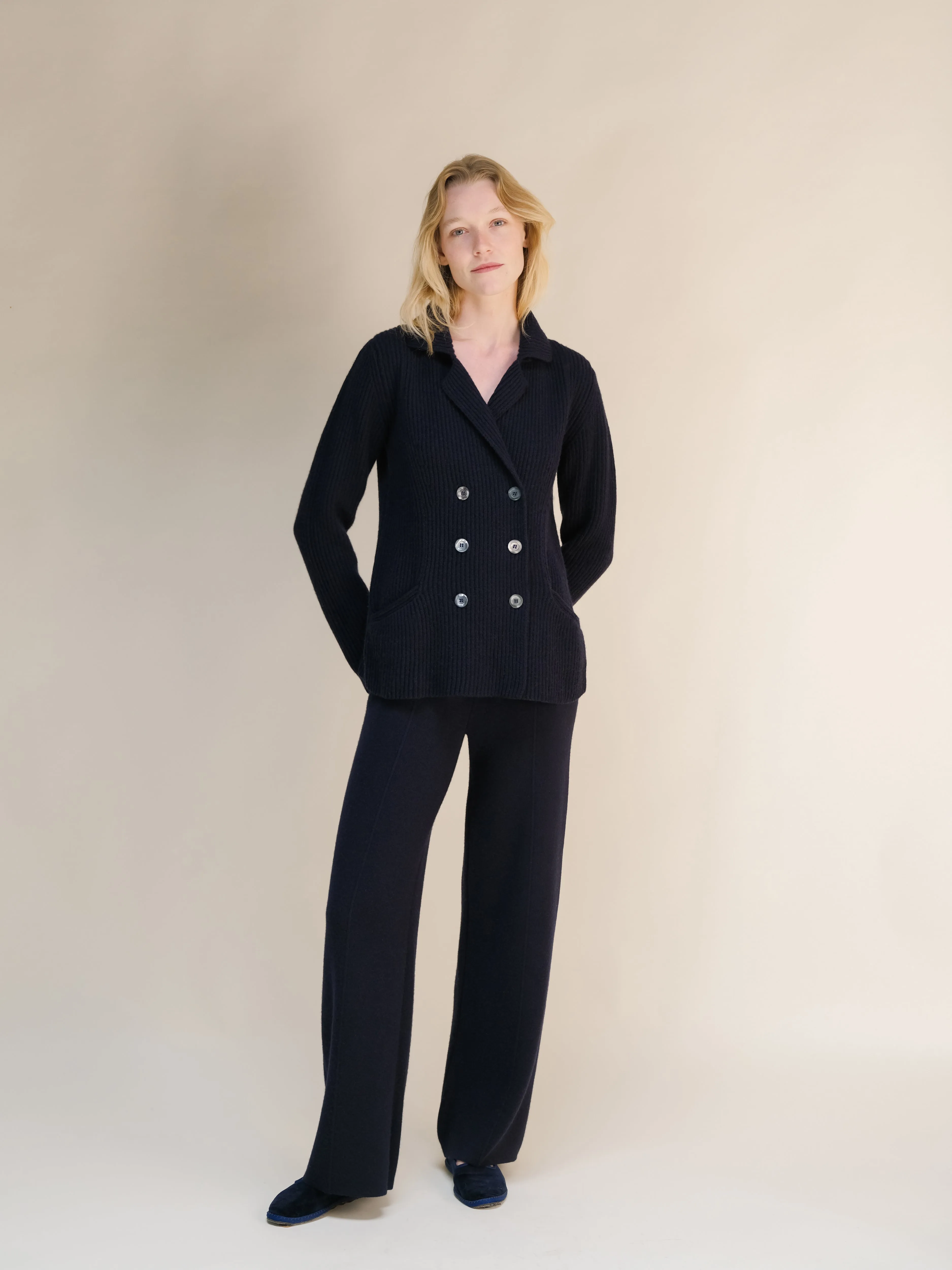 Cashmere Mix Double Breasted Knit Jacket