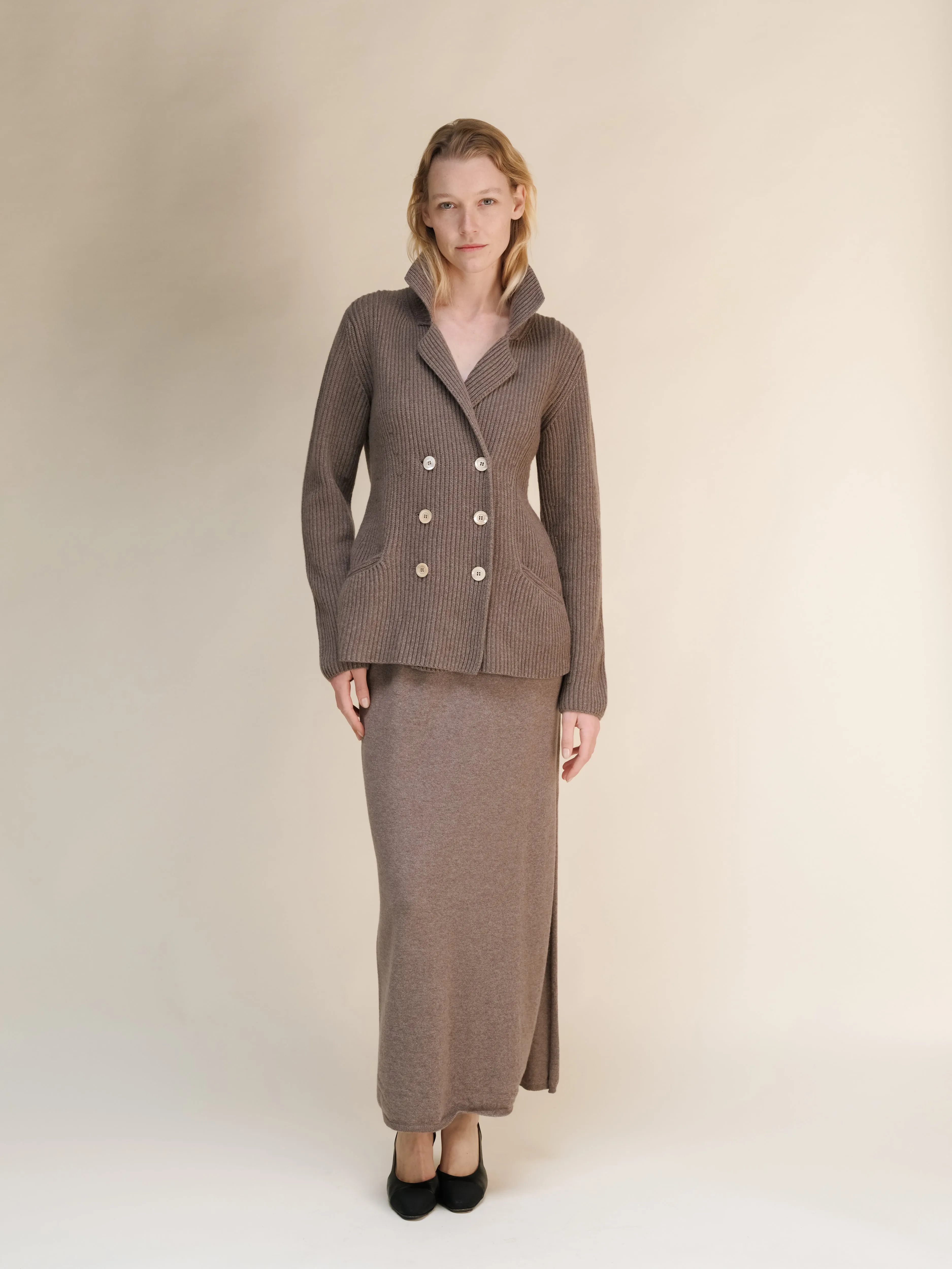Cashmere Mix Double Breasted Knit Jacket