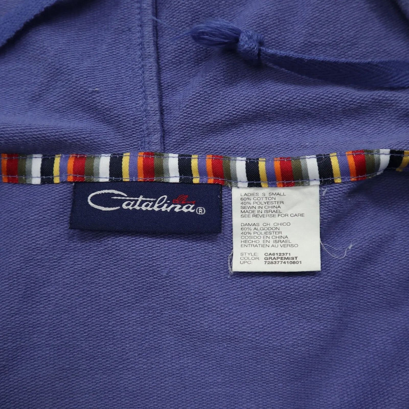 Catalina Womens Activewear Full Zip Up Fleece Hoodies Long Sleeve Purple Size S