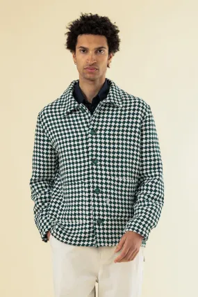 CHECKERED WOVEN OVERSHIRT - BOTTLE GREEN