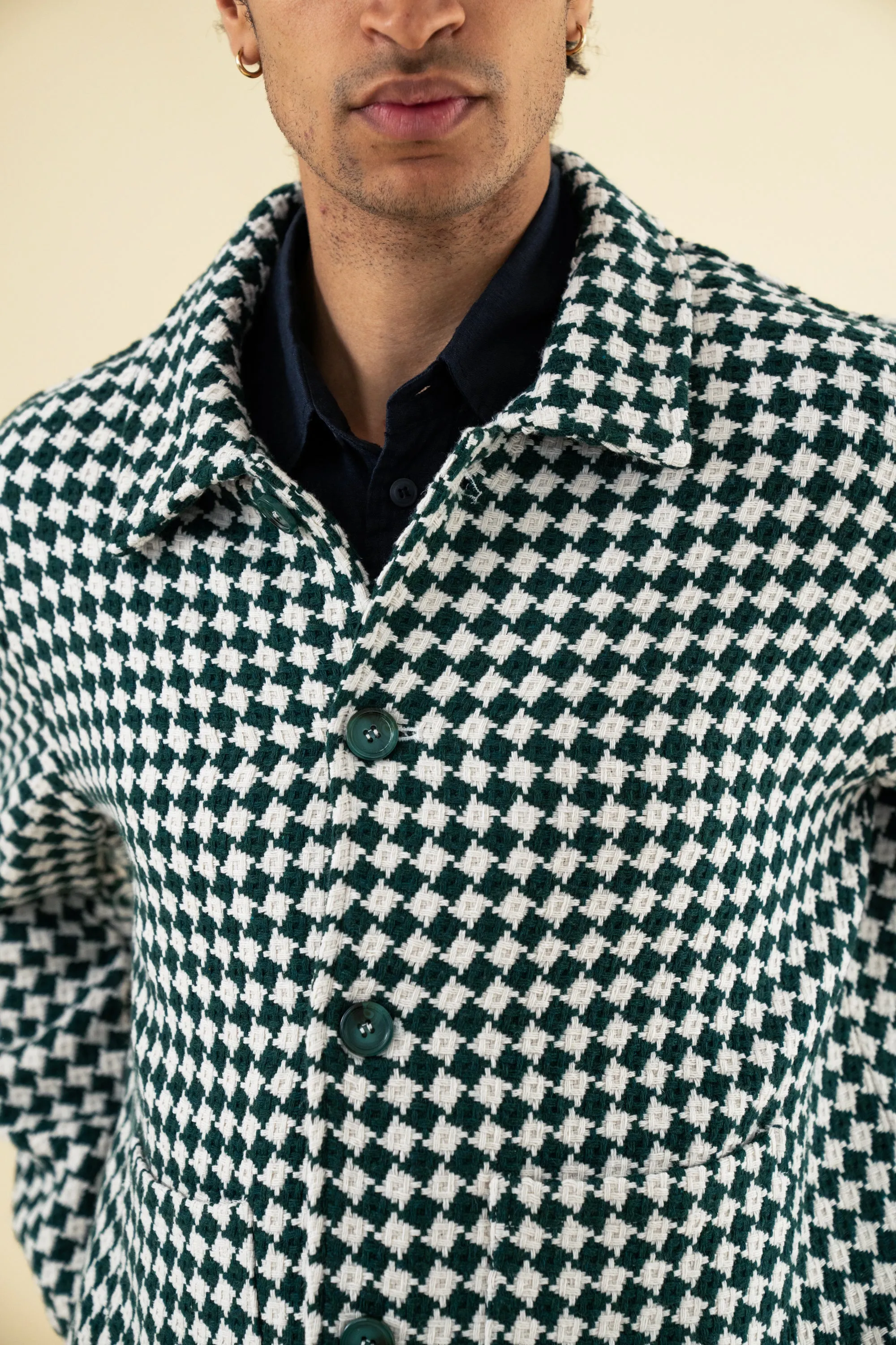 CHECKERED WOVEN OVERSHIRT - BOTTLE GREEN