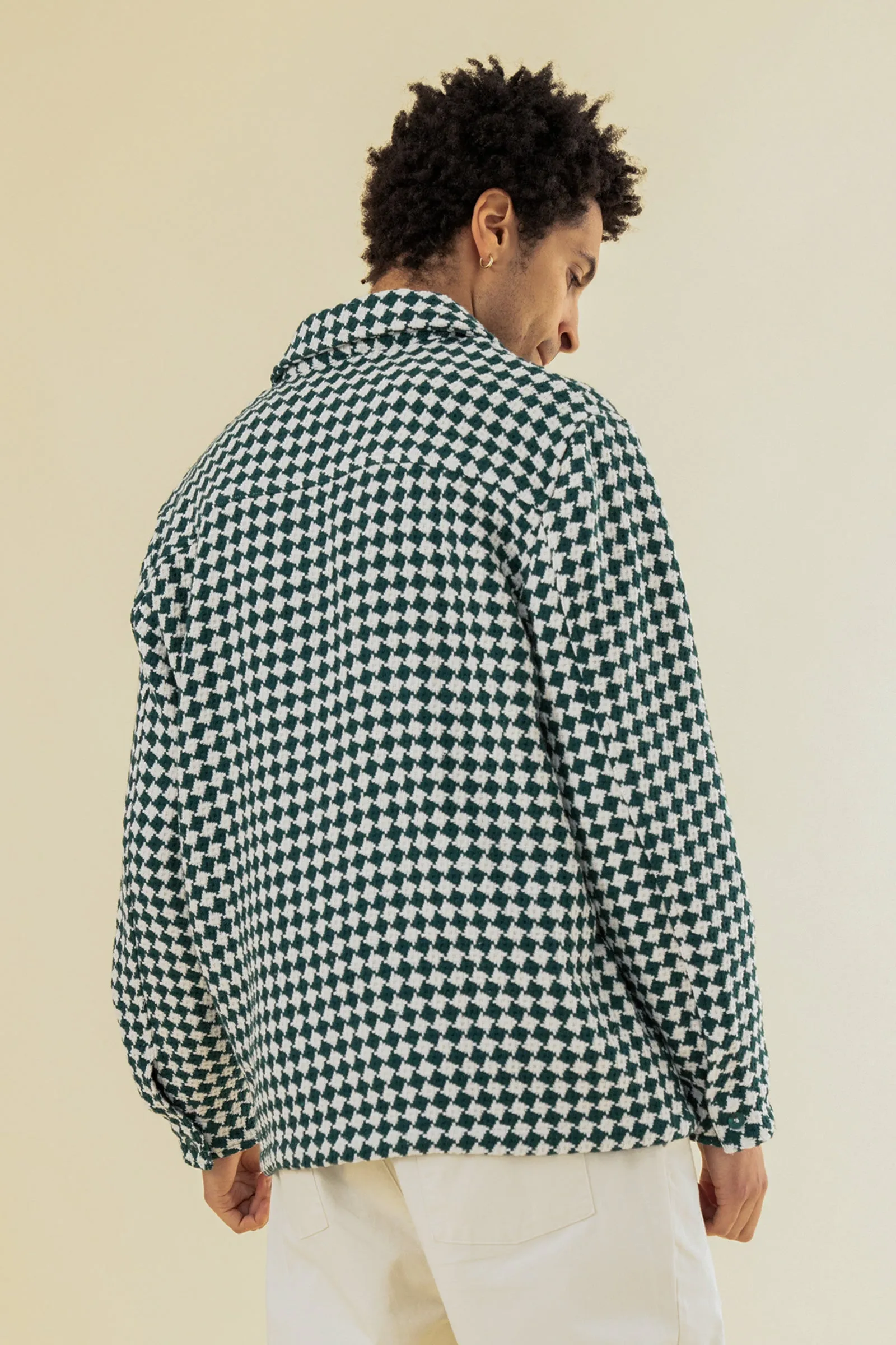 CHECKERED WOVEN OVERSHIRT - BOTTLE GREEN