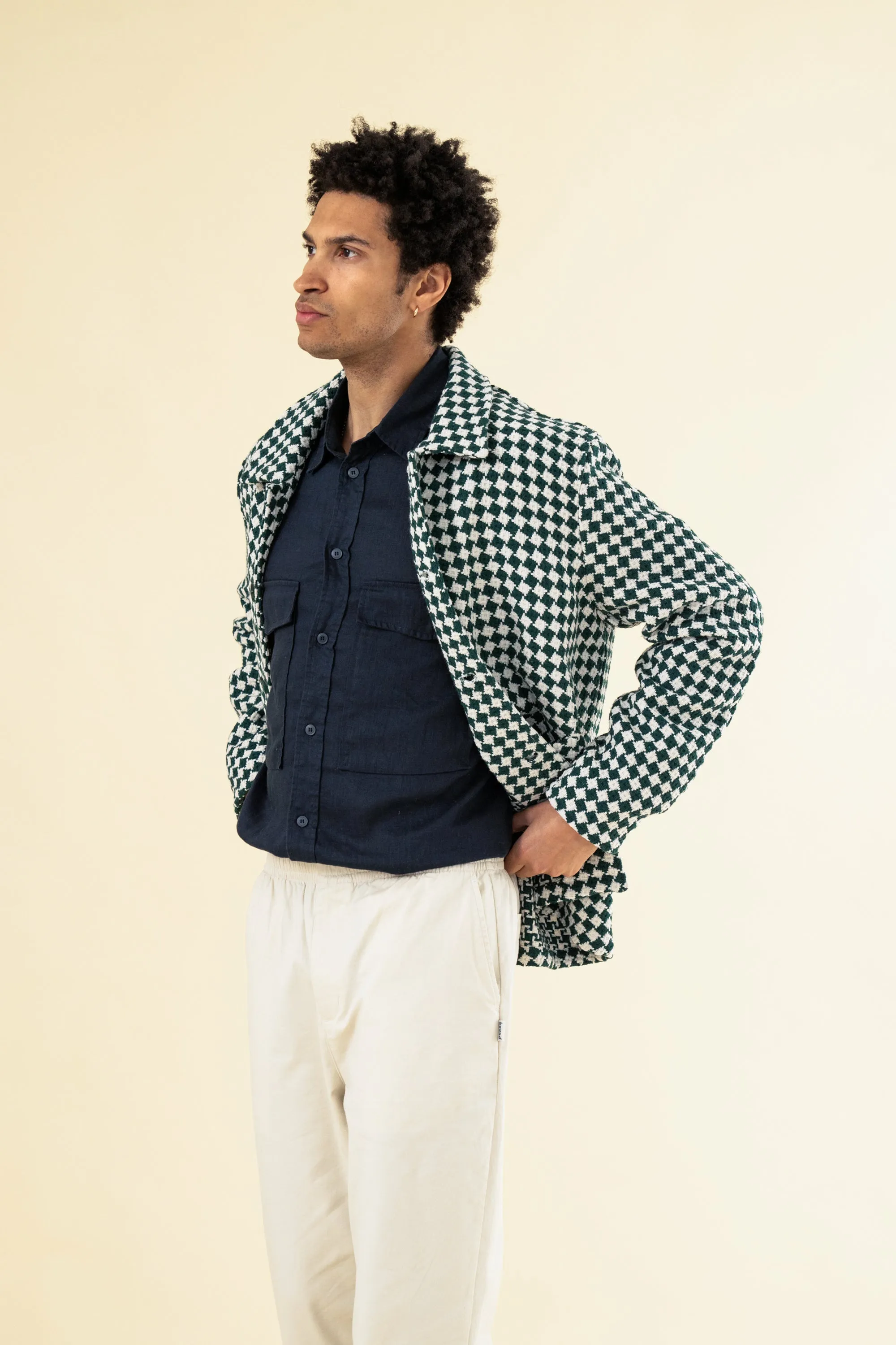CHECKERED WOVEN OVERSHIRT - BOTTLE GREEN