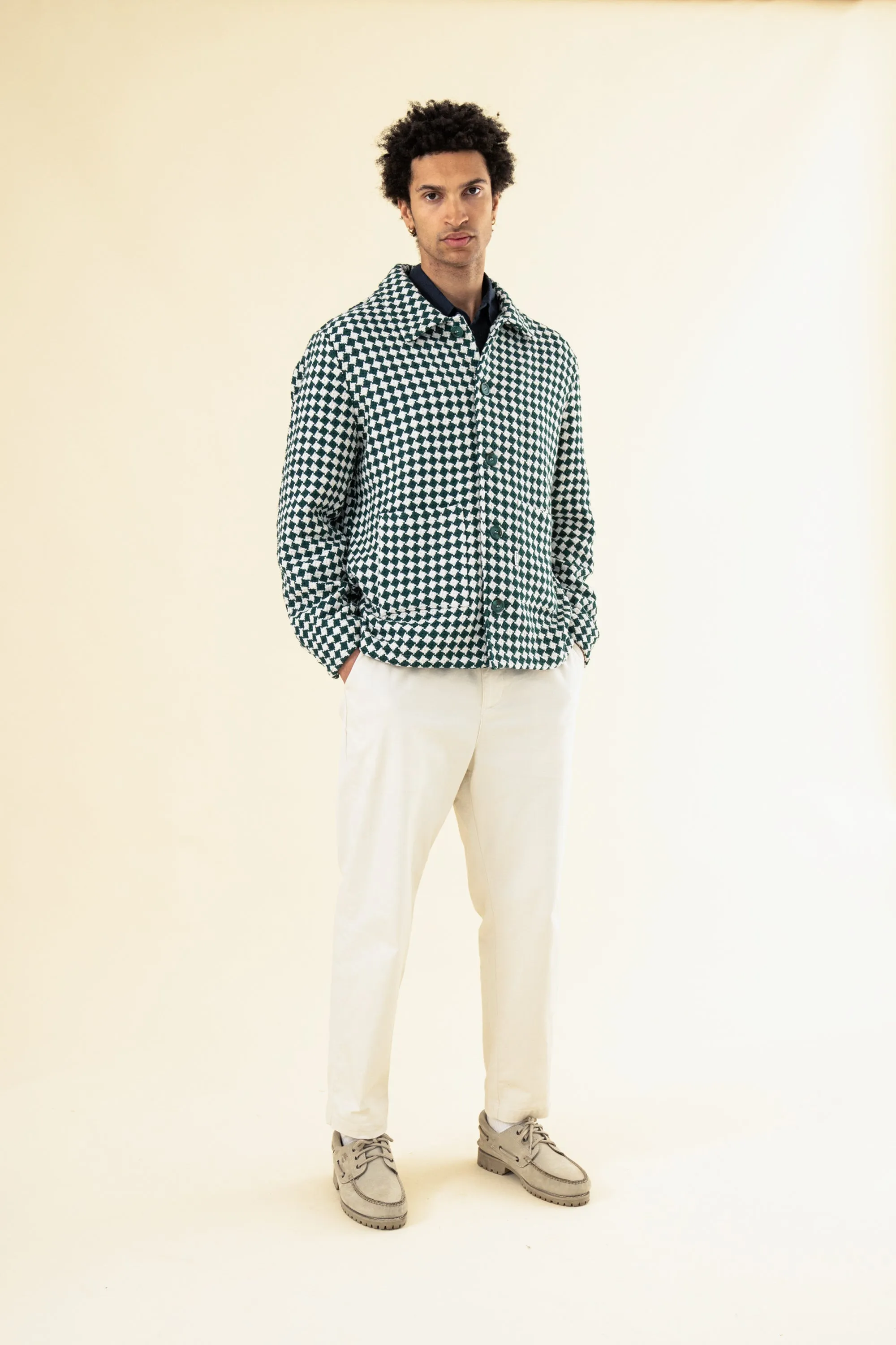 CHECKERED WOVEN OVERSHIRT - BOTTLE GREEN