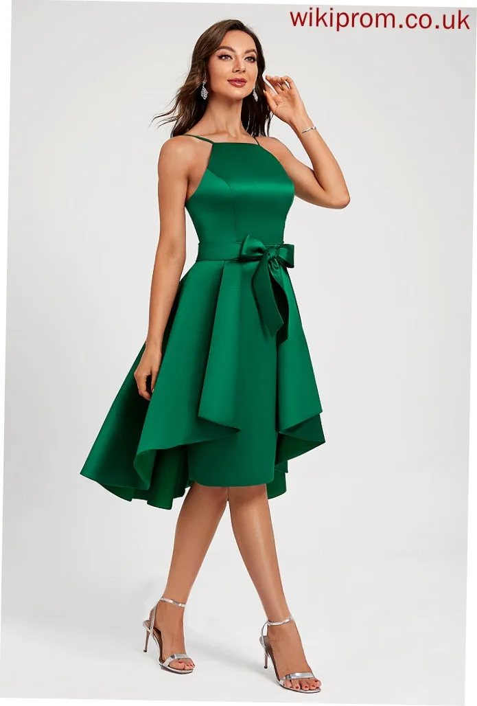 Cocktail Dresses Satin Dress Knee-Length Bow(s) Neckline Square Ruffle Cocktail A-Line With Armani