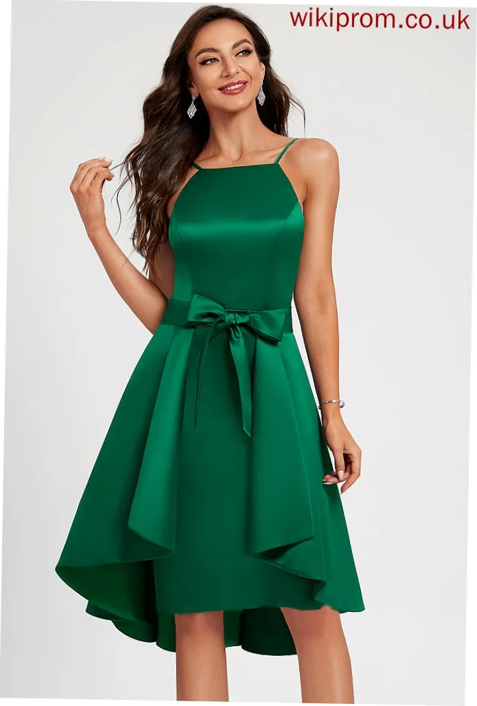 Cocktail Dresses Satin Dress Knee-Length Bow(s) Neckline Square Ruffle Cocktail A-Line With Armani
