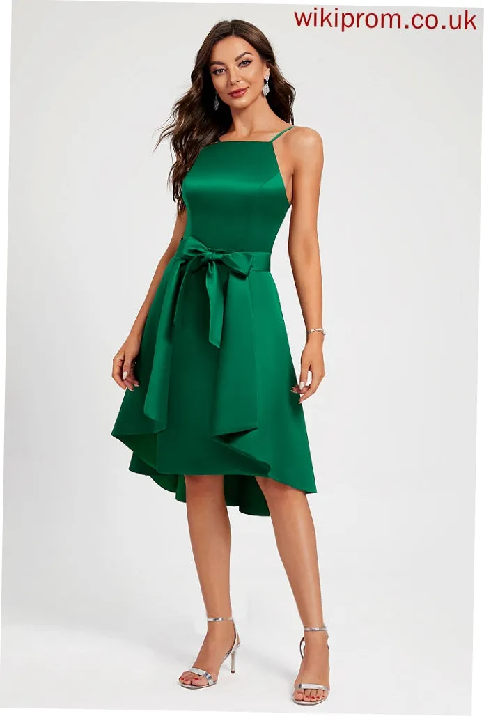 Cocktail Dresses Satin Dress Knee-Length Bow(s) Neckline Square Ruffle Cocktail A-Line With Armani