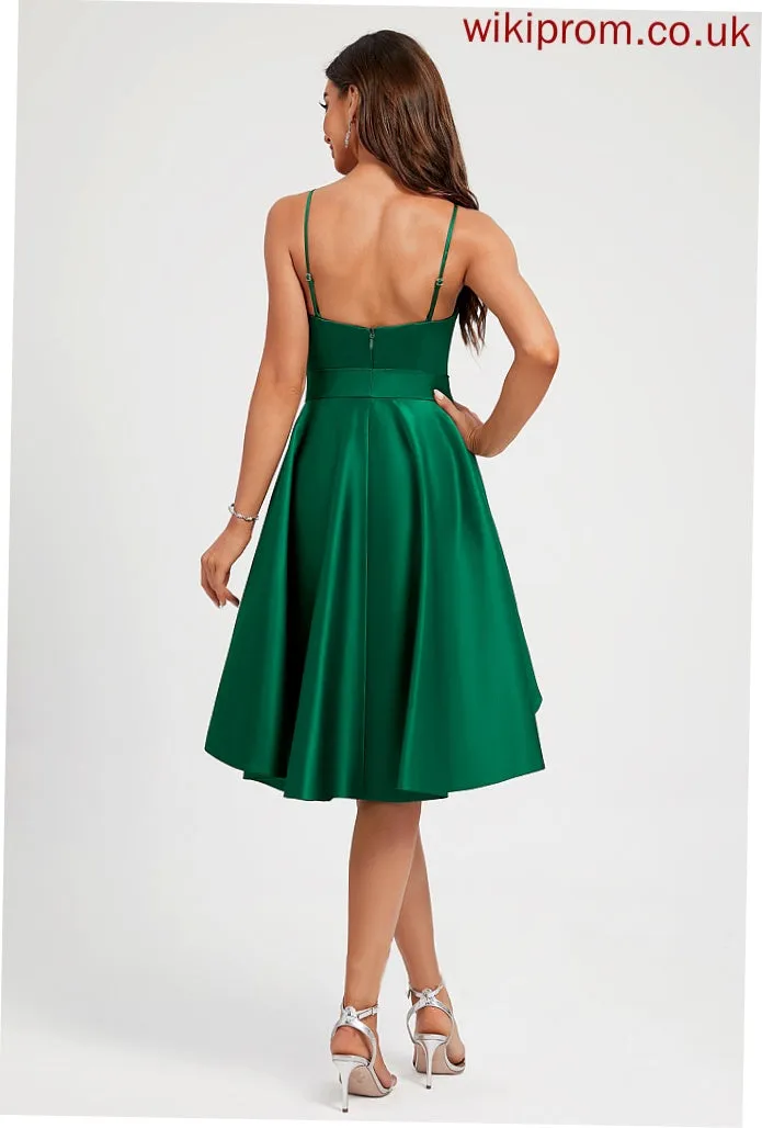 Cocktail Dresses Satin Dress Knee-Length Bow(s) Neckline Square Ruffle Cocktail A-Line With Armani
