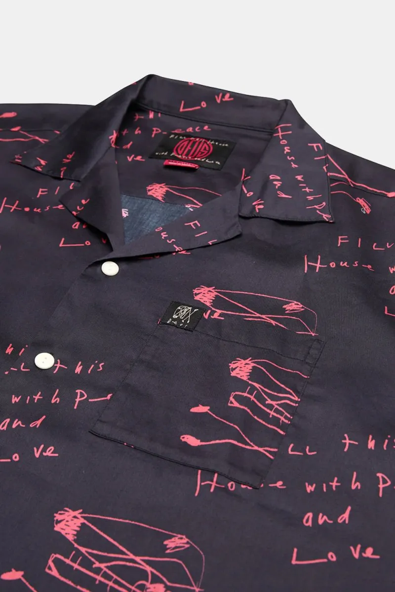Deus Old House Short Sleeved Shirt (Navy/Red)