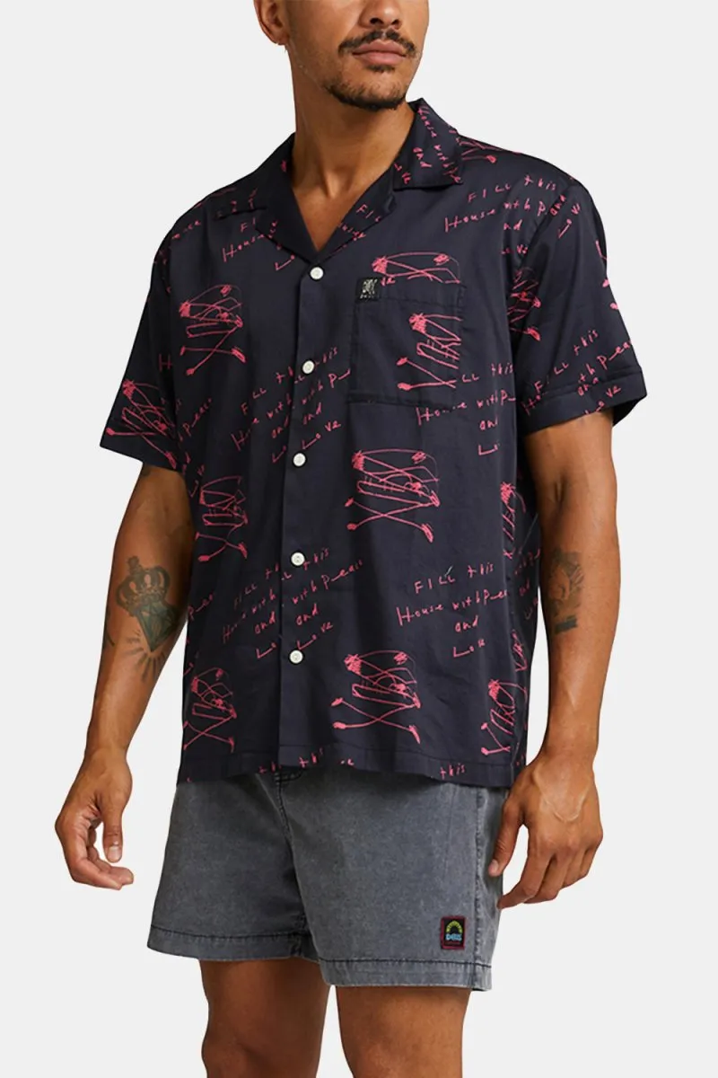 Deus Old House Short Sleeved Shirt (Navy/Red)