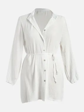Drawstring Buttoned Lotus Dress