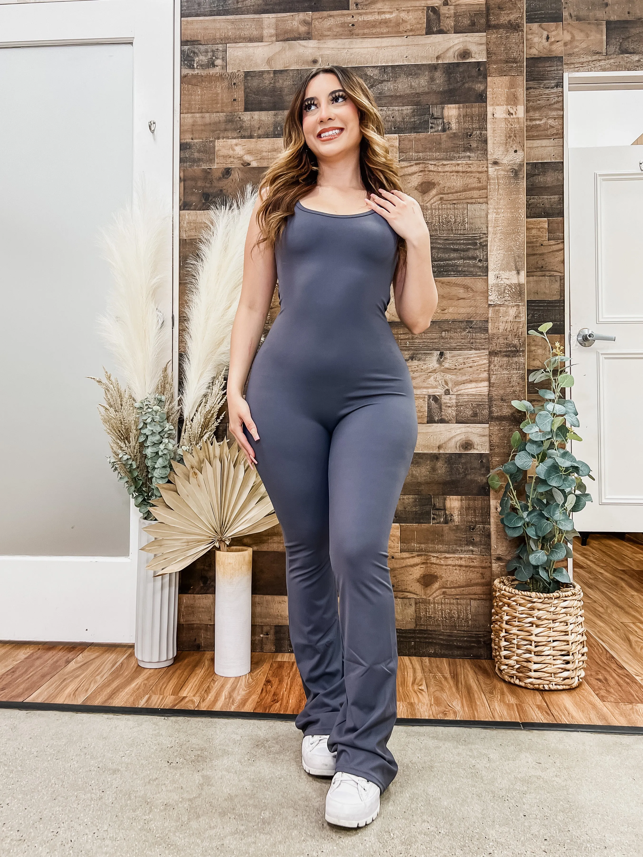 Dreamgirl Scrunch Open Back Flare Jumpsuit