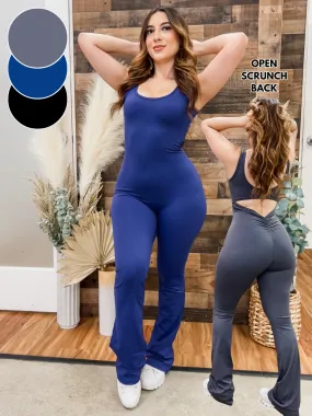 Dreamgirl Scrunch Open Back Flare Jumpsuit