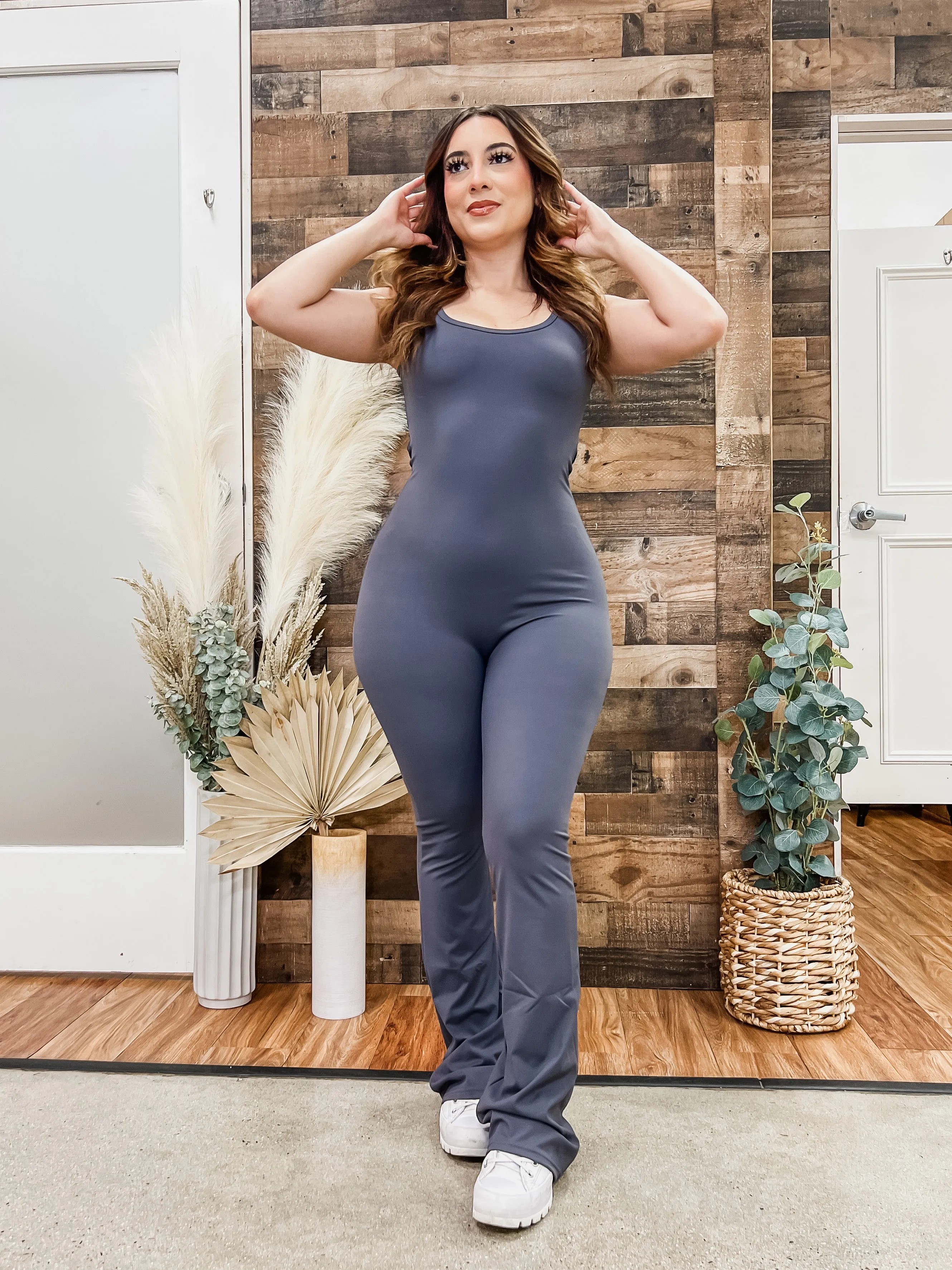 Dreamgirl Scrunch Open Back Flare Jumpsuit