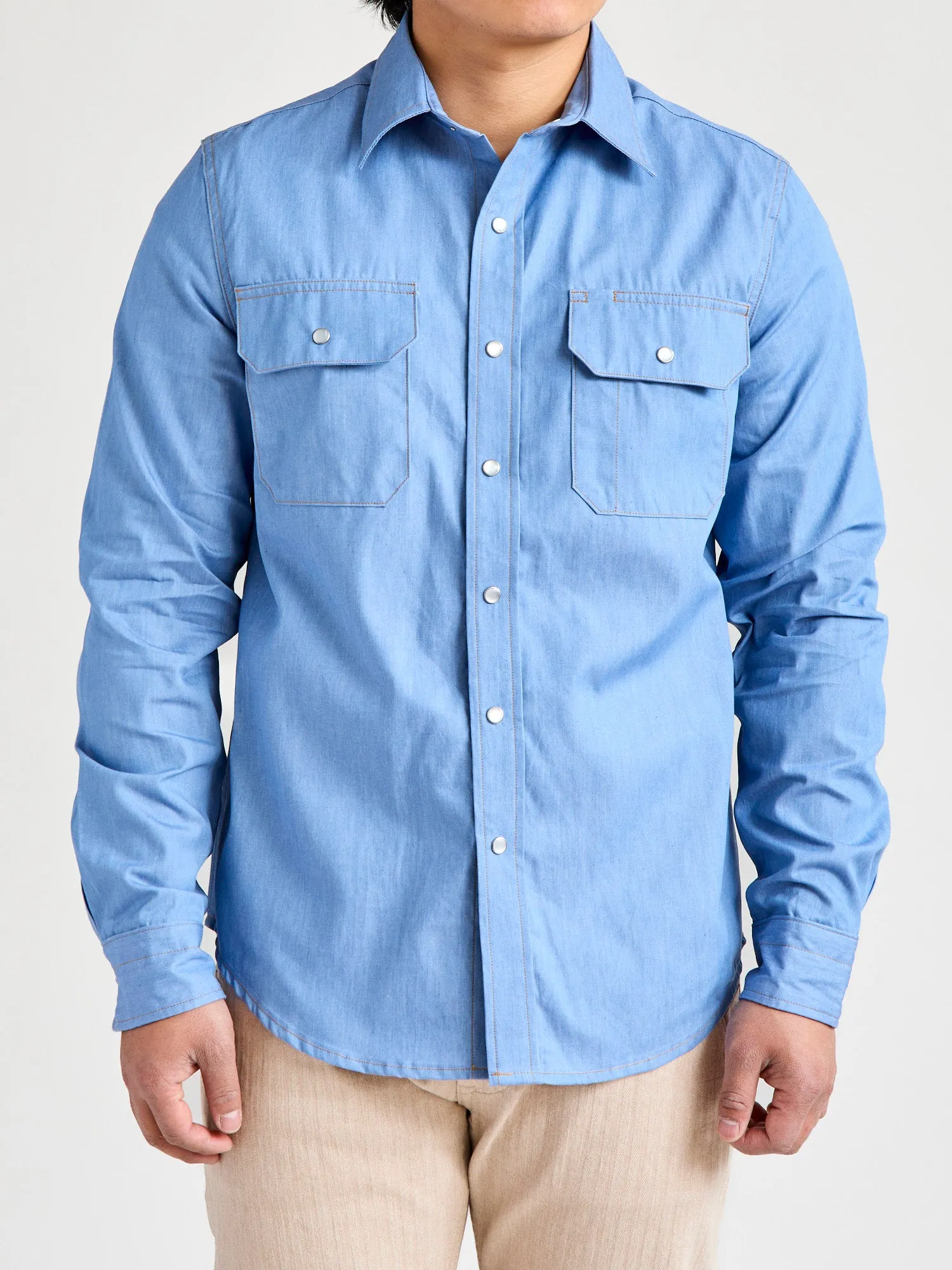 Drover Overshirt in Light Indigo Chambray