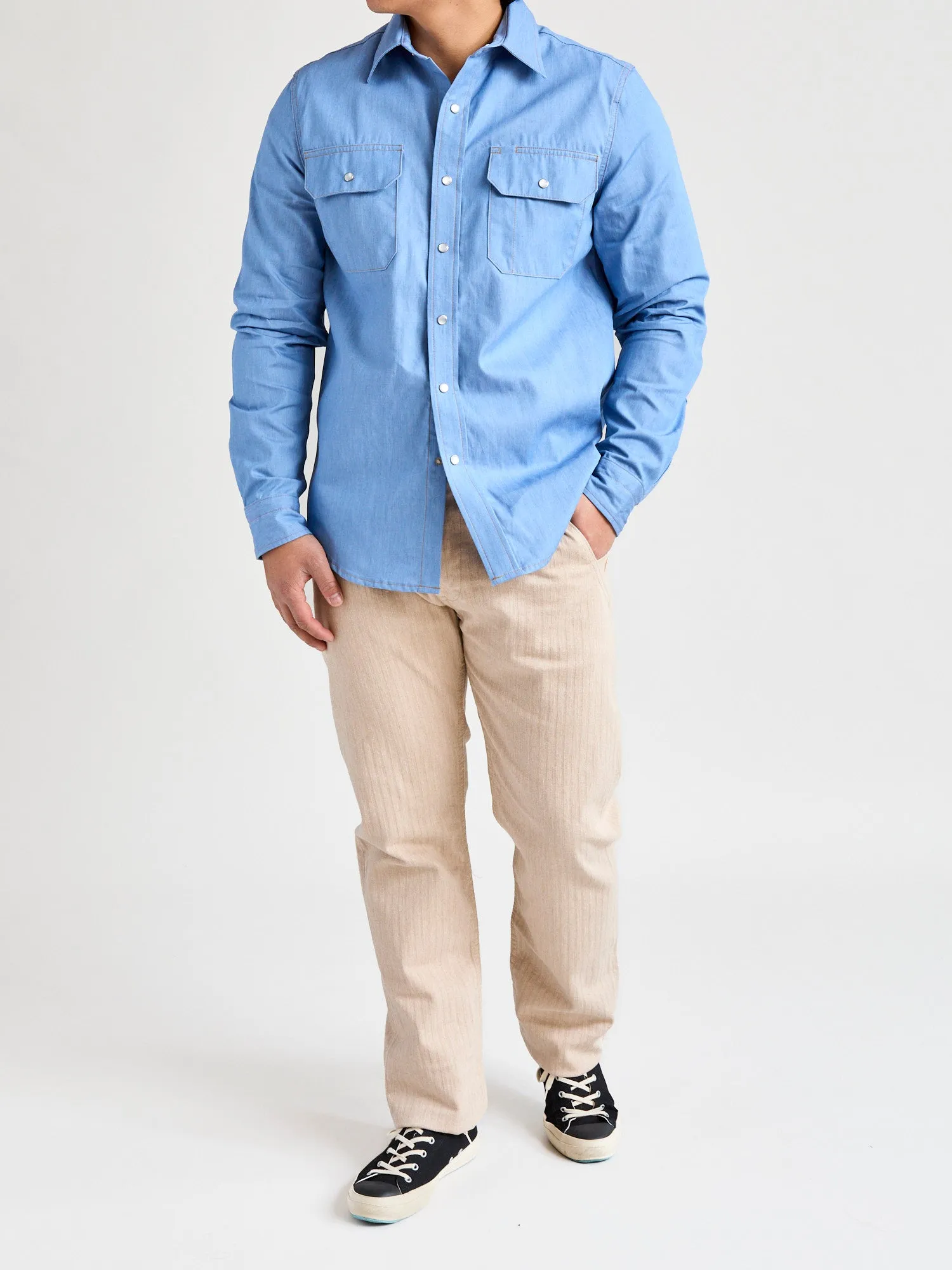 Drover Overshirt in Light Indigo Chambray