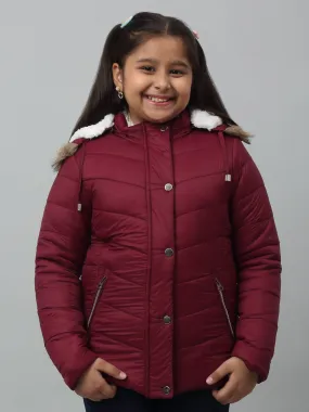 Girls Maroon Hooded Jacket For Winter