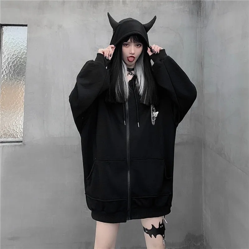 Gothic Black Devil Horn Hoodie