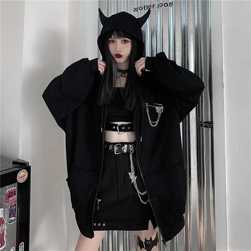 Gothic Black Devil Horn Hoodie