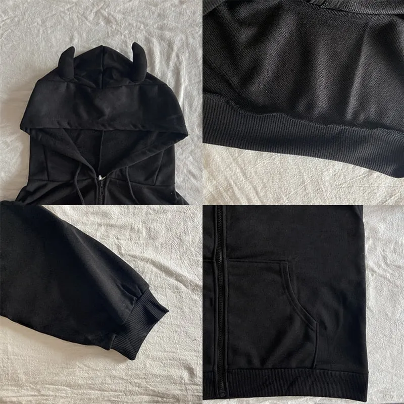 Gothic Black Devil Horn Hoodie