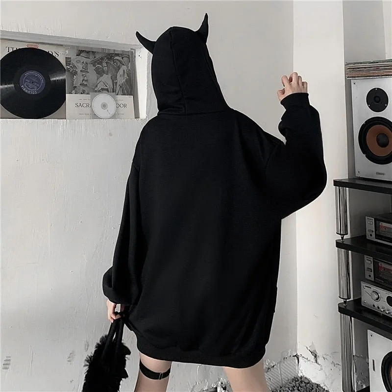 Gothic Black Devil Horn Hoodie
