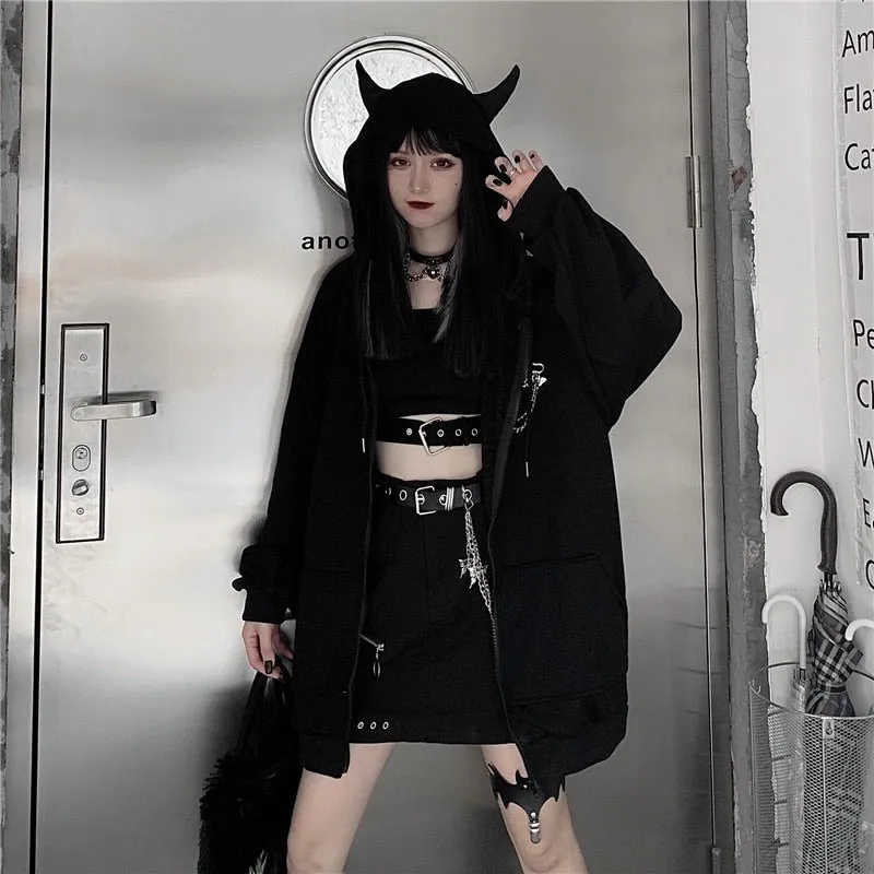 Gothic Black Devil Horn Hoodie