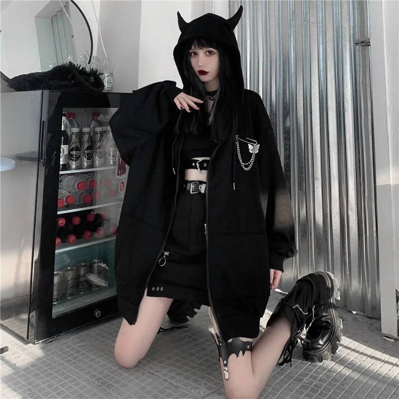 Gothic Black Devil Horn Hoodie